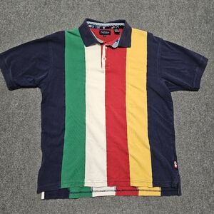Vintage 90s Van Heusen Chunky Stripe Colorblock Nautical Polo Shirt Mens L WOW